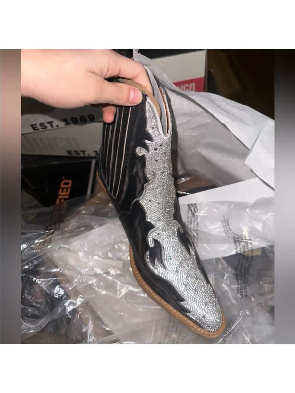 Dan Post Black and Silver Crystal Western Ankle Bootie